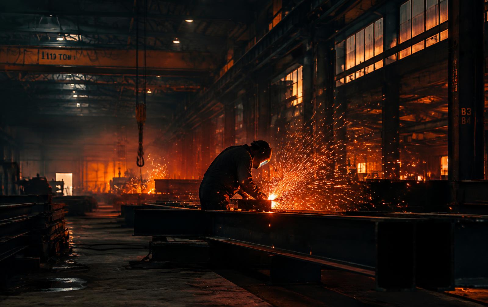 Welder at work with sparks